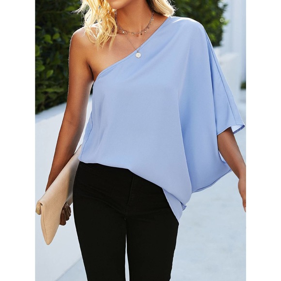 Off the shoulder One Shoulder Batwing Sleeve Blouse boho burgundy - Picture 7 of 10